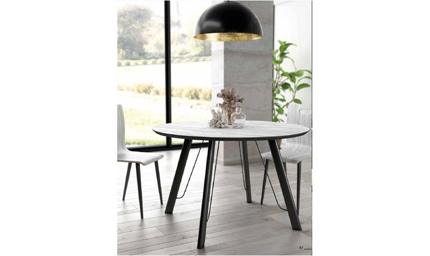 Mesa de comedor redonda con patas metálicas y sobre biselado de 120cm de diámetro y 22mm de espesor en Mallorca.