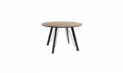 Mesa de comedor redonda con patas metálicas y sobre biselado de 120cm de diámetro y 22mm de espesor en Mallorca.