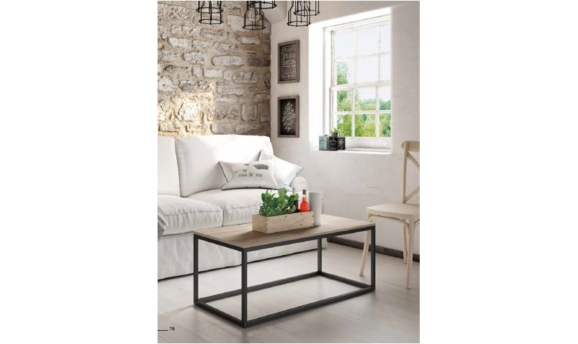 Mesa de centro rectangular con estructura de metal negro