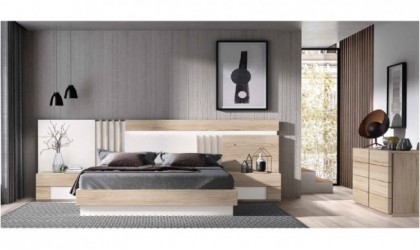 Dormitorio completo compuesto por cabecero, cómodas y cómoda