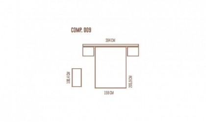 Dormitorio completo compuesto por cabecero, canapé, mesitas y cómoda