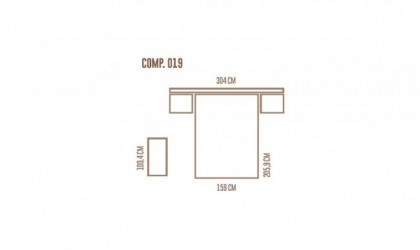 Dormitorio completo compuesto de cabecero, canapé, dos mesitas y cómoda en madera legend y acabados en color pizarra lacado