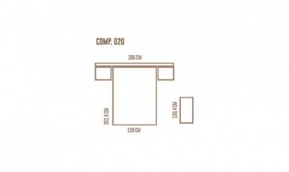Dormitorio completo compuesto de cabecero, canapé, dos mesitas, comodín y joyero en madera blanca con acabados en madera tundra
