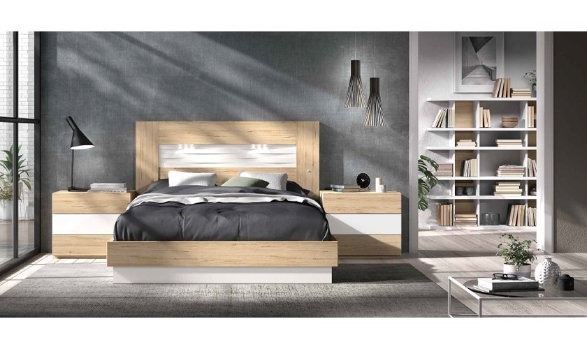 Dormitorio completo en madera blanca con acabados en madera habana Dormitorio completo en madera blanca con acabados en madera habana