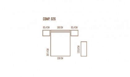 Dormitorio completo compuesto de cabecero, canapé y dos cómodas en madera tundra y gris lacado