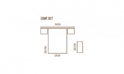 Dormitorio completo compuesto de cabecero, canapé, dos mesitas y cómoda en madera oscura legend y gris lacado
