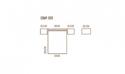 Dormitorio completo compuesto de cabecero, canapé con dos mesitas y comodín en madera en varios acabados
