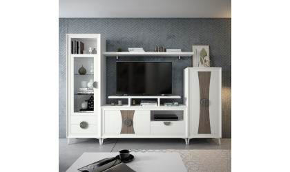 Mueble de salón combinación de blanco y madera