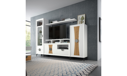 Mueble de salón combinación de blanco y madera