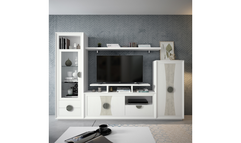 Mueble de salón combinación de blanco y madera