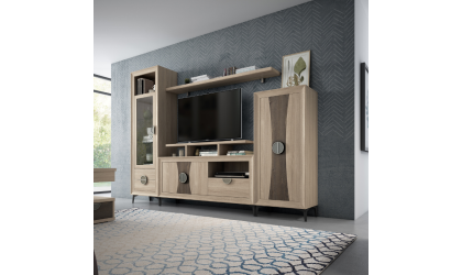 Mueble de salón combinación de blanco y madera
