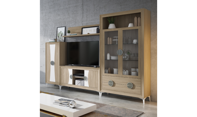 Mueble de salón modular en tonos madera