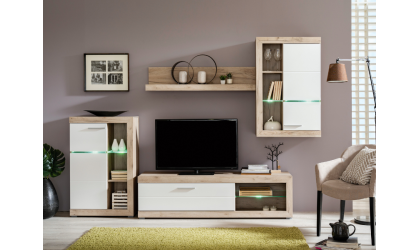 Mueble de salón en blanco y roble