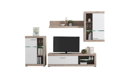 Mueble de salón en blanco y roble