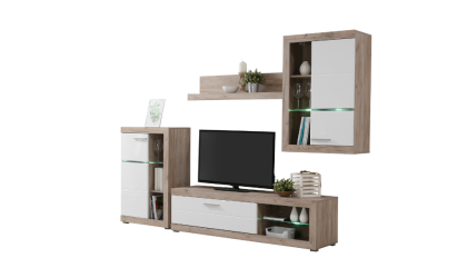 Mueble de salón en blanco y roble