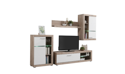 Mueble de salón en blanco y roble