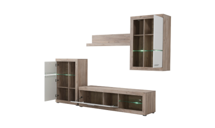 Mueble de salón en blanco y roble