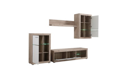 Mueble de salón en blanco y roble
