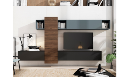 Mueble de salón moderno en petrol, nómada e indigo