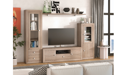 +6 Comedor vitrina y bodeguero una puerta blanco/madera/pizarra/tibet