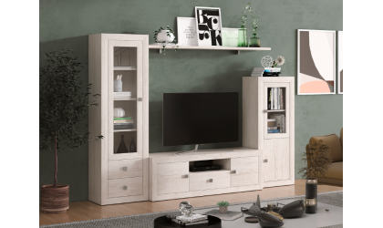 +6 Comedor vitrina y bodeguero una puerta blanco/madera/pizarra/tibet