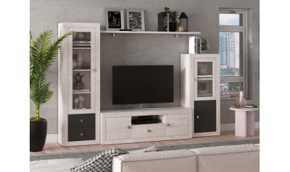 +6 Comedor vitrina y bodeguero una puerta blanco/madera/pizarra/tibet