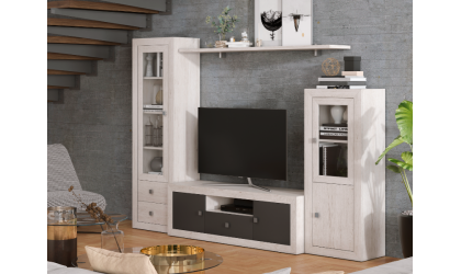 +6 Comedor vitrina y bodeguero una puerta blanco/madera/pizarra/tibet