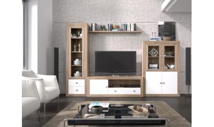 +4 Comedor con bodeguero 2 puertas blanco/madera/pizarra/tibet