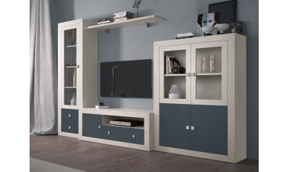 +4 Comedor con bodeguero 2 puertas blanco/madera/pizarra/tibet