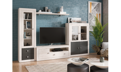 +4 Comedor con bodeguero 2 puertas blanco/madera/pizarra/tibet