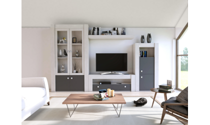 +2 Comedor vitrina 2 puertas blanco/madera tibet/ pizarra