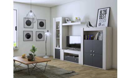 +2 Comedor bodeguero 2 puertas blanco/madera tibet/ pizarra