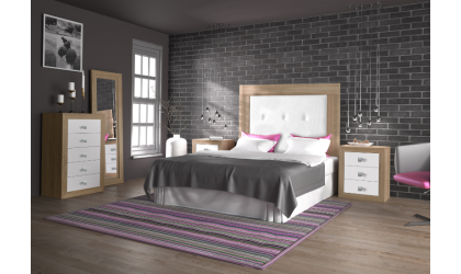 Dormitorio de matrimonio moderno en blanco o madera