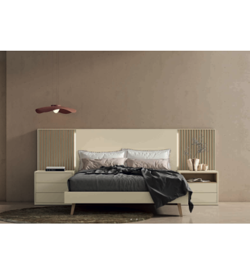 Dormitorio moderno en crema y madera con iluminación integrada