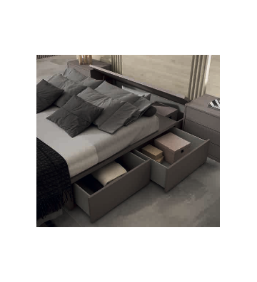 Dormitorio moderno en tono piedra y arena con luz LED