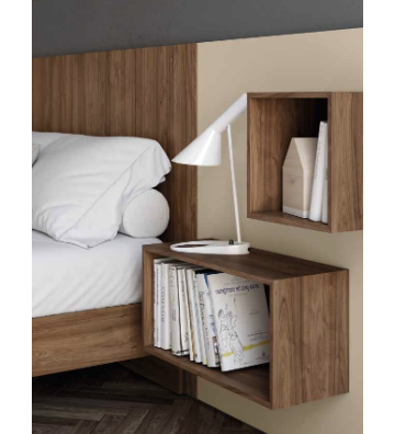 Dormitorio moderno en madera y crema con cubos decorativos