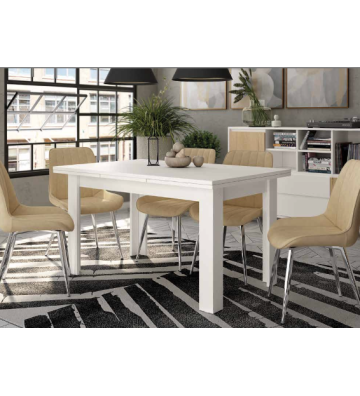 Mesa de comedor extensible en blanco mate