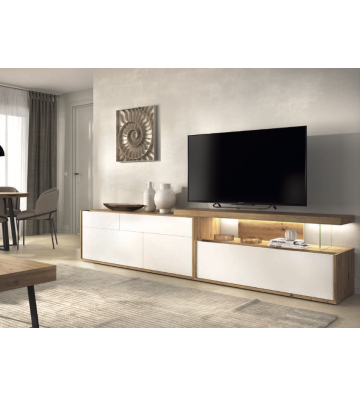 Mueble TV con LED integrada en Blanco y Roble Natural