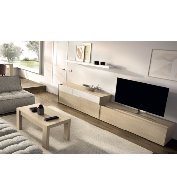 Composición de salón minimalista en roble claro