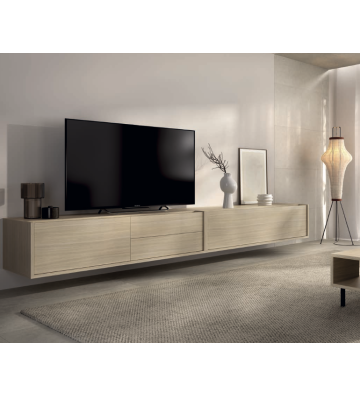 Mueble de salón suspendido con acabado roble natural y múltiples opciones de color