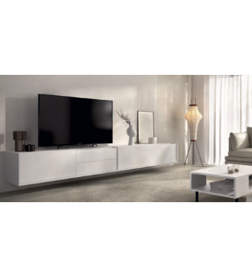 Mueble de salón suspendido con acabado roble natural y múltiples opciones de color