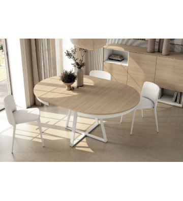 Mesa de comedor redonda extensible con base blanca