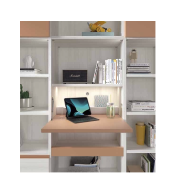 Habitación Juvenil con Cama Compacta y Librería Alta