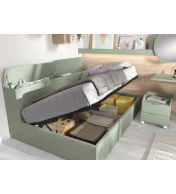 Dormitorio juvenil con tonos verdes y madera natural