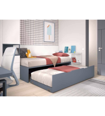 Habitación juvenil con escritorio y cama compacta azul piedra