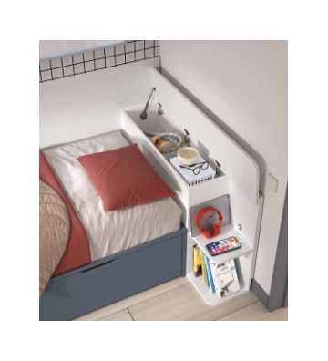 Habitación juvenil con escritorio y cama compacta azul piedra
