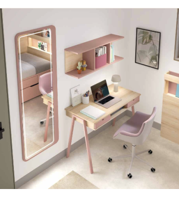 Habitación juvenil con cama modular y armario en rosa empolvado