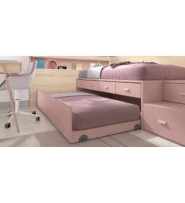 Habitación juvenil con cama modular y armario en rosa empolvado