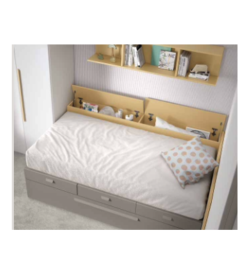 Habitación juvenil con cama compacta, escritorio y armario en esquina