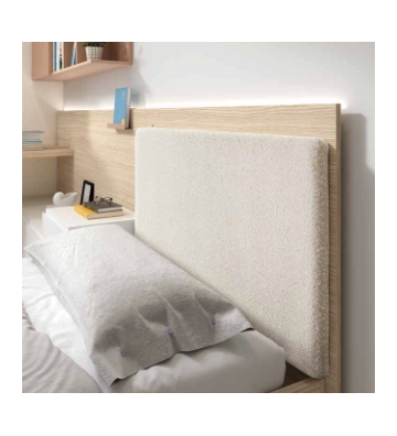 Dormitorio juvenil con cama tapizada y armario corredero